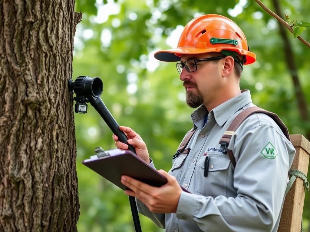 Certified arborist examining tree health