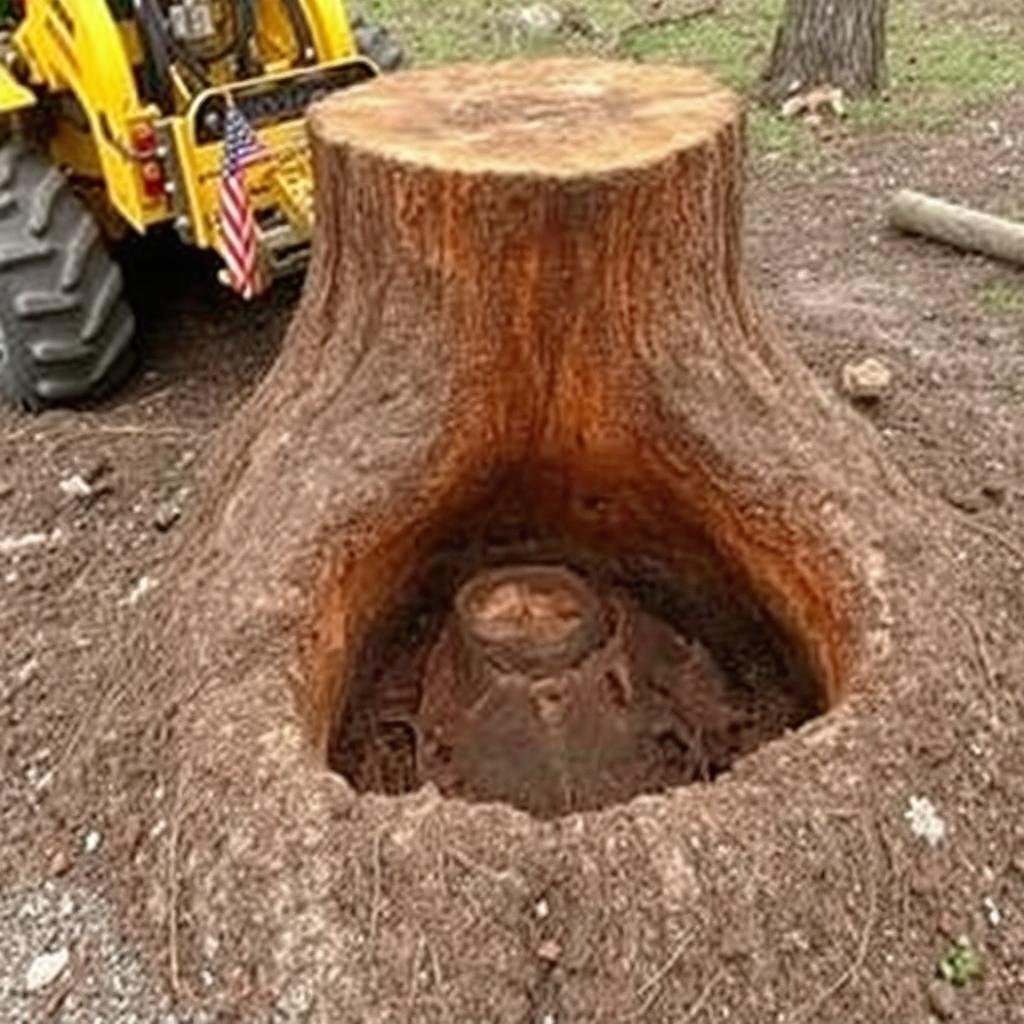 Complete tree stump removal showing exposed root system