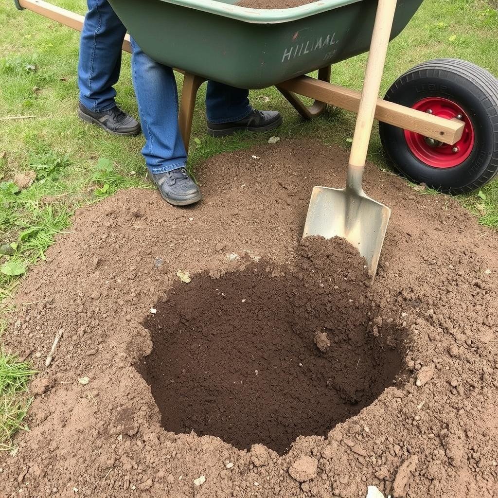 Filling stump grinding hole with topsoil