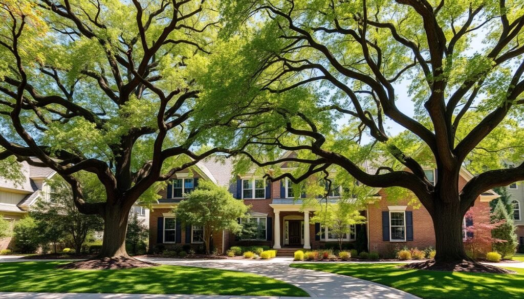 Mature trees enhancing property value of a suburban home - How Trees Protect Your Property Value