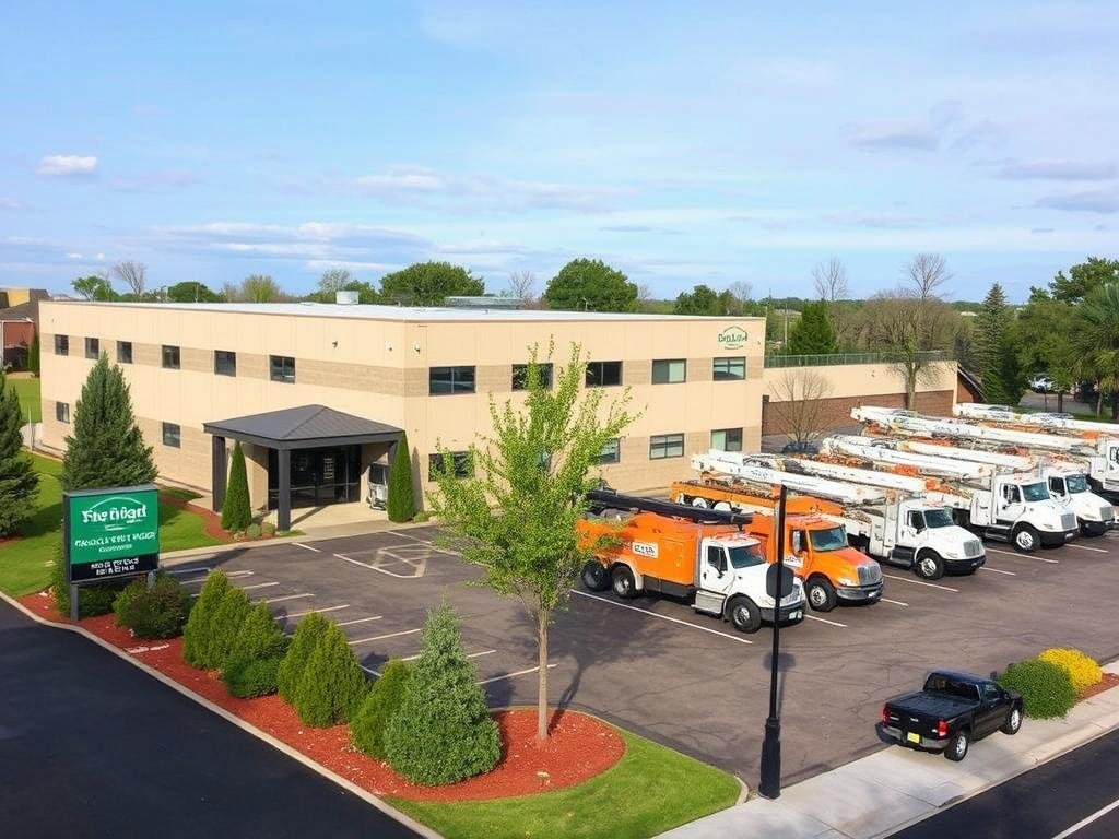 Professional tree service company office and equipment yard Professional tree service company office and equipment yard