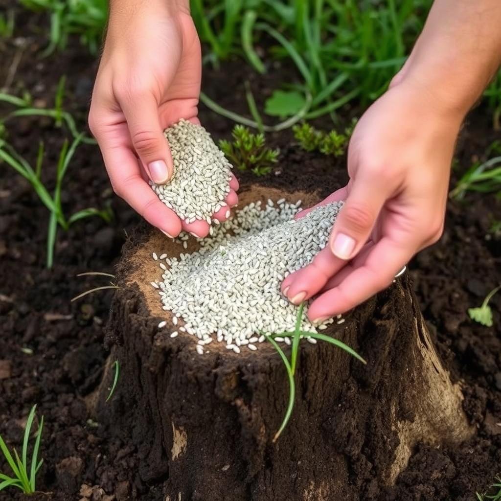 Seeding grass over former stump area